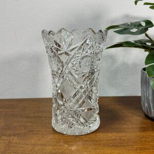 Cambridge Glass Large Round Clear Flower Vase Hobstar 6.5" H Heavy Lead Crystal